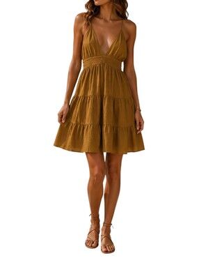 Blue Rain Mustard Summer Ruffles V Neck Backless Beach dress